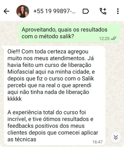 Depoimento: o curso anterior não tinha nada de liberação perto do Método Salik
