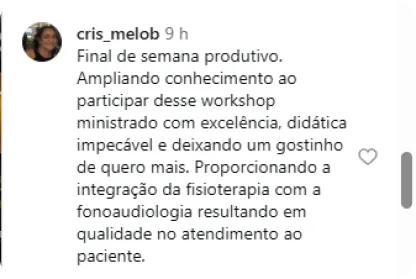 Depoimento de Cris, aluna de edição anterior do workshop