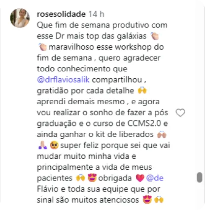 Depoimento de Rose, aluna de edição anterior do workshop
